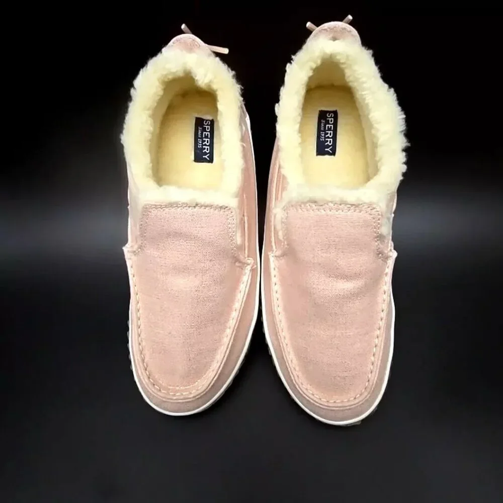 Sperry Moc Sider Blush Faux Fur Lining Fashion Boot Shoes Big Girls Size 2M